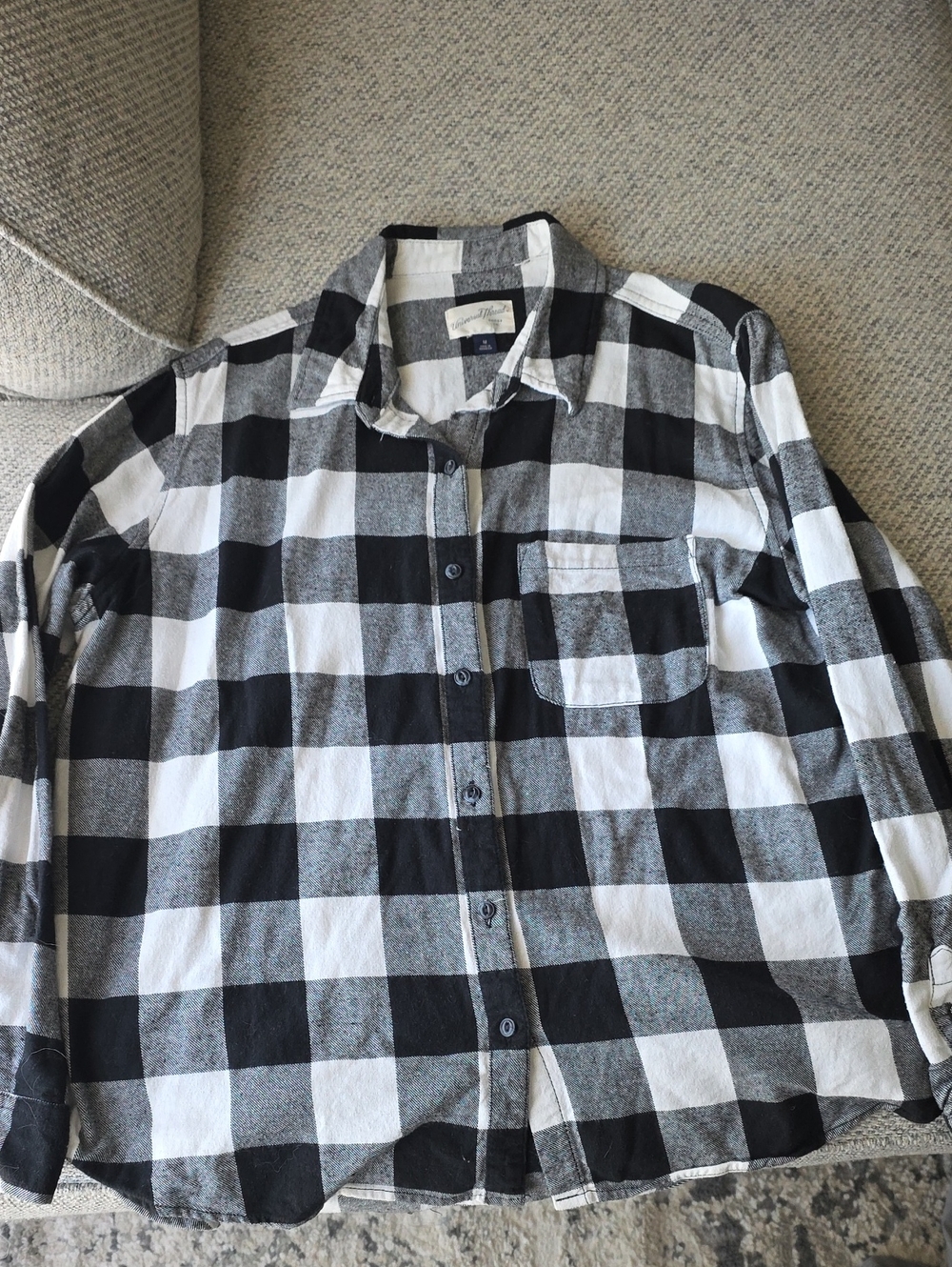 Women's Universal Thread Black and White Buffalo Check Button Flannel